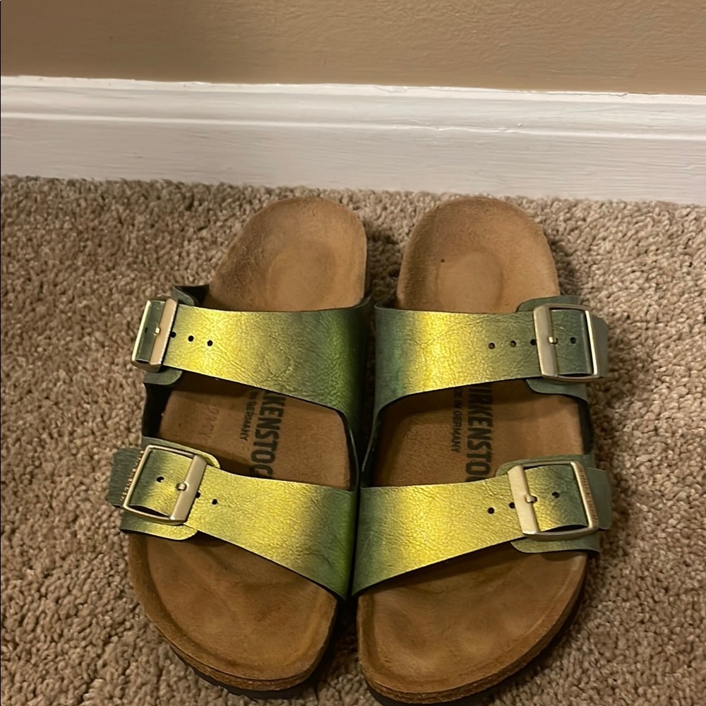 Birkenstock Green Sandals with Adjustable Straps and Cork Footbed
